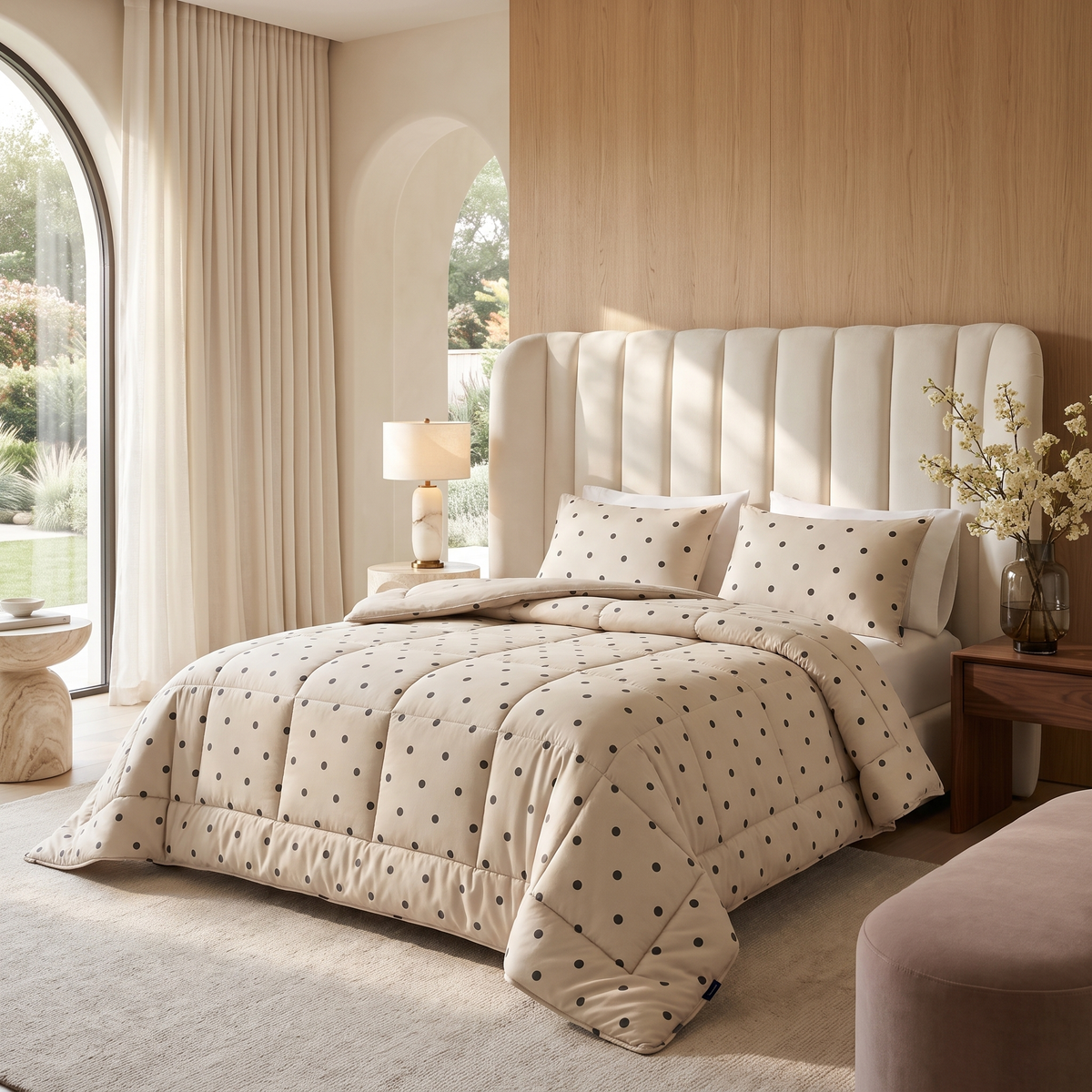 HelloBed Sand Dot comforter set in a sunlit bedroom